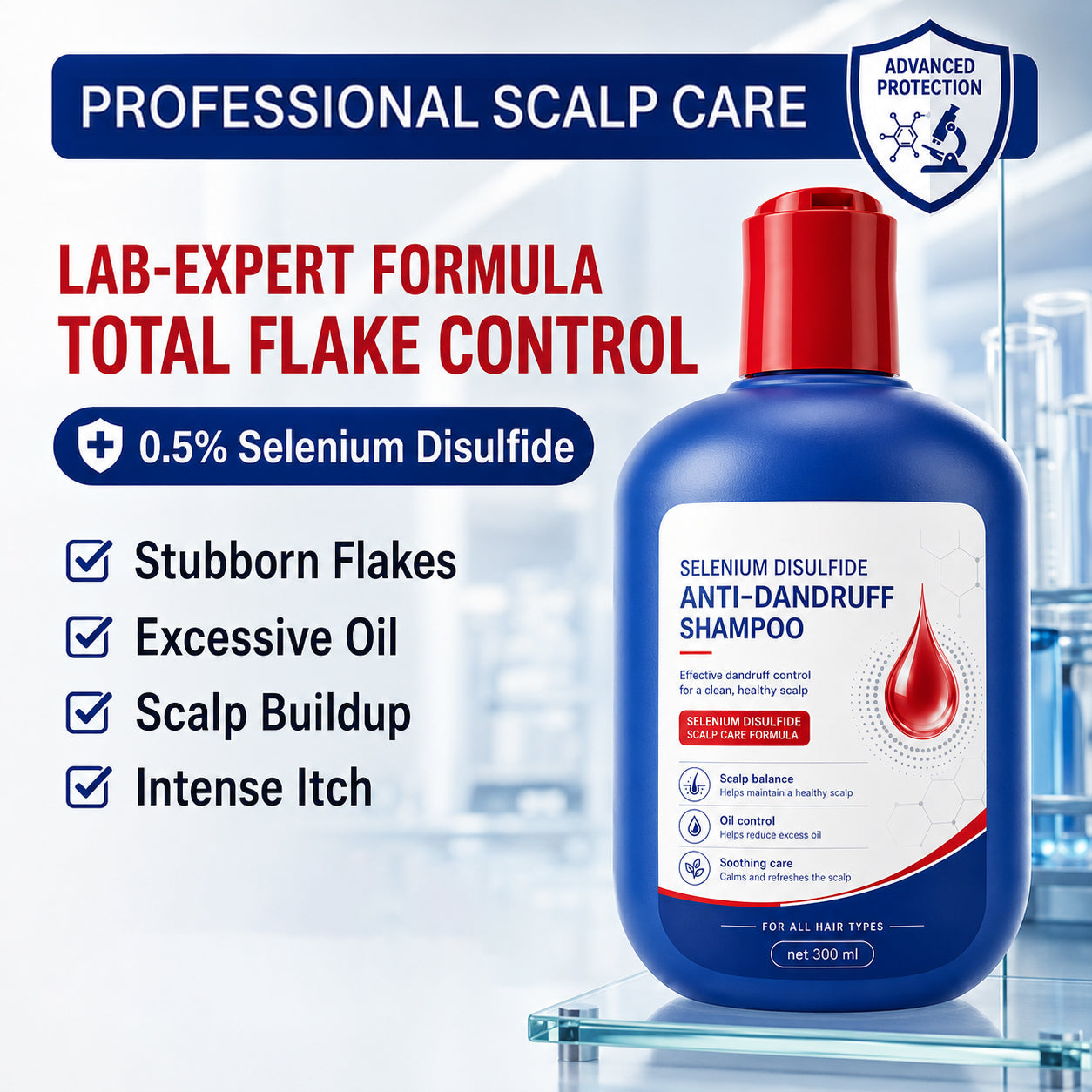 Selenium Disulfide Hair Care Shampoo Oil Control Refreshing Anti-Dandruff Anti-itch Scalp Cleansing Shampoo, 300ML