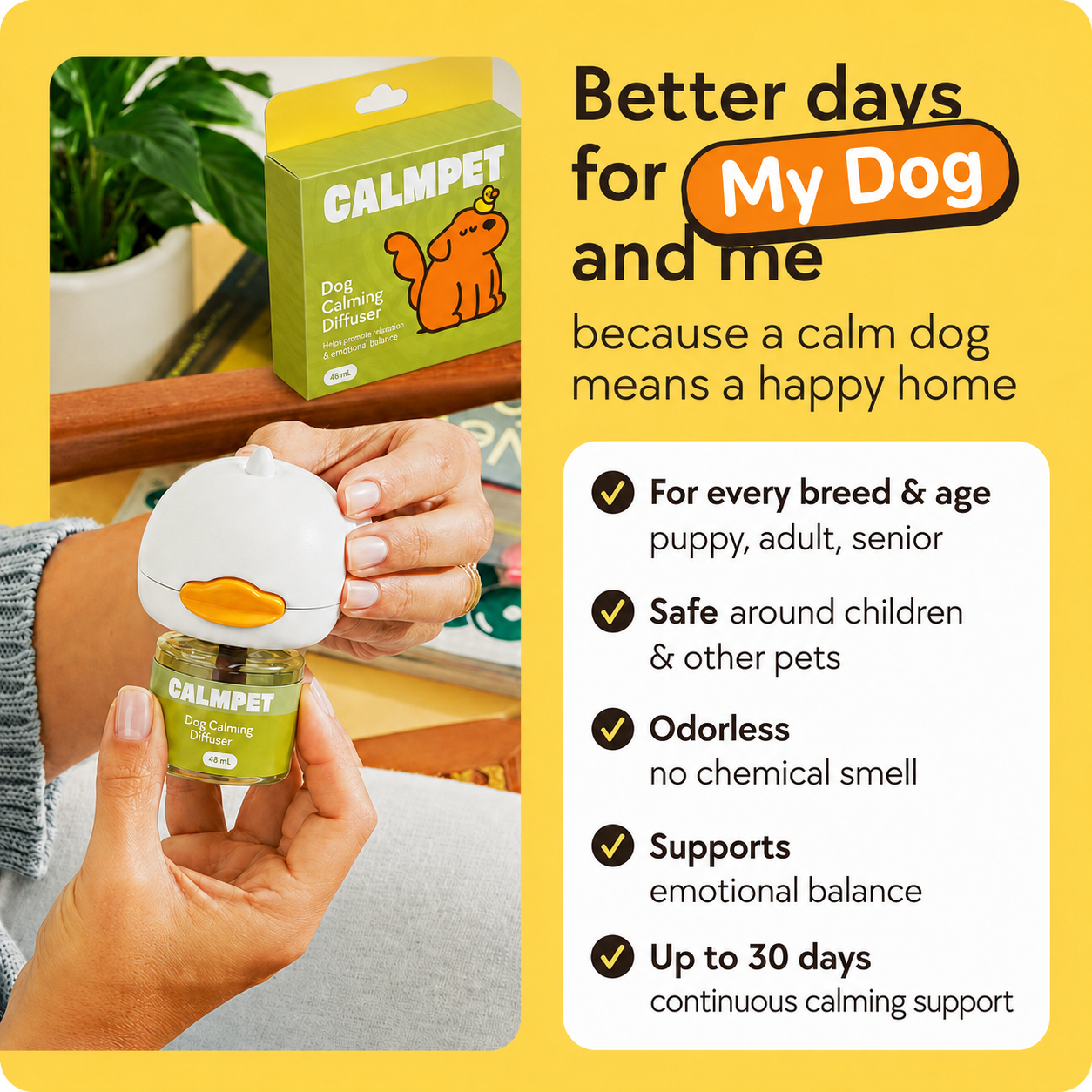 🐶 CALMPET Dog Calming Diffuser – Up to 30 Days of Calming Support for Stress, Barking, Chewing & Separation Anxiety