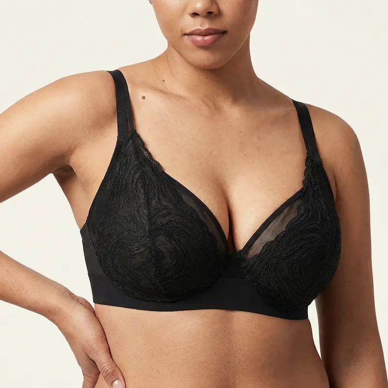 Serenata Floral Linear Plus Size Lace Sheer Mesh Full Coverage Adjustable Straps Unlined Underwire Bra