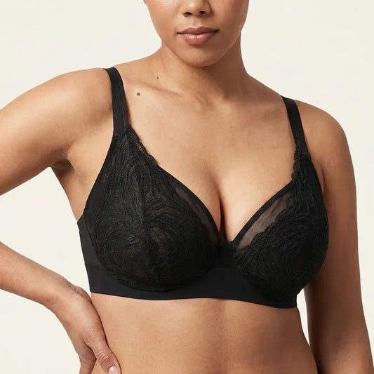 Serenata Floral Linear Plus Size Lace Sheer Mesh Full Coverage Adjustable Straps Unlined Underwire Bra