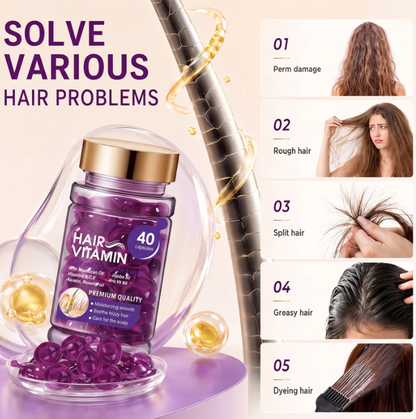 Hair Vitamin Capsules Infused with Violet Vitamins & Argan Oil for Color-Treated & Permed Hair Smooths Frizz Restores Silkiness & Shine 40 Capsules.