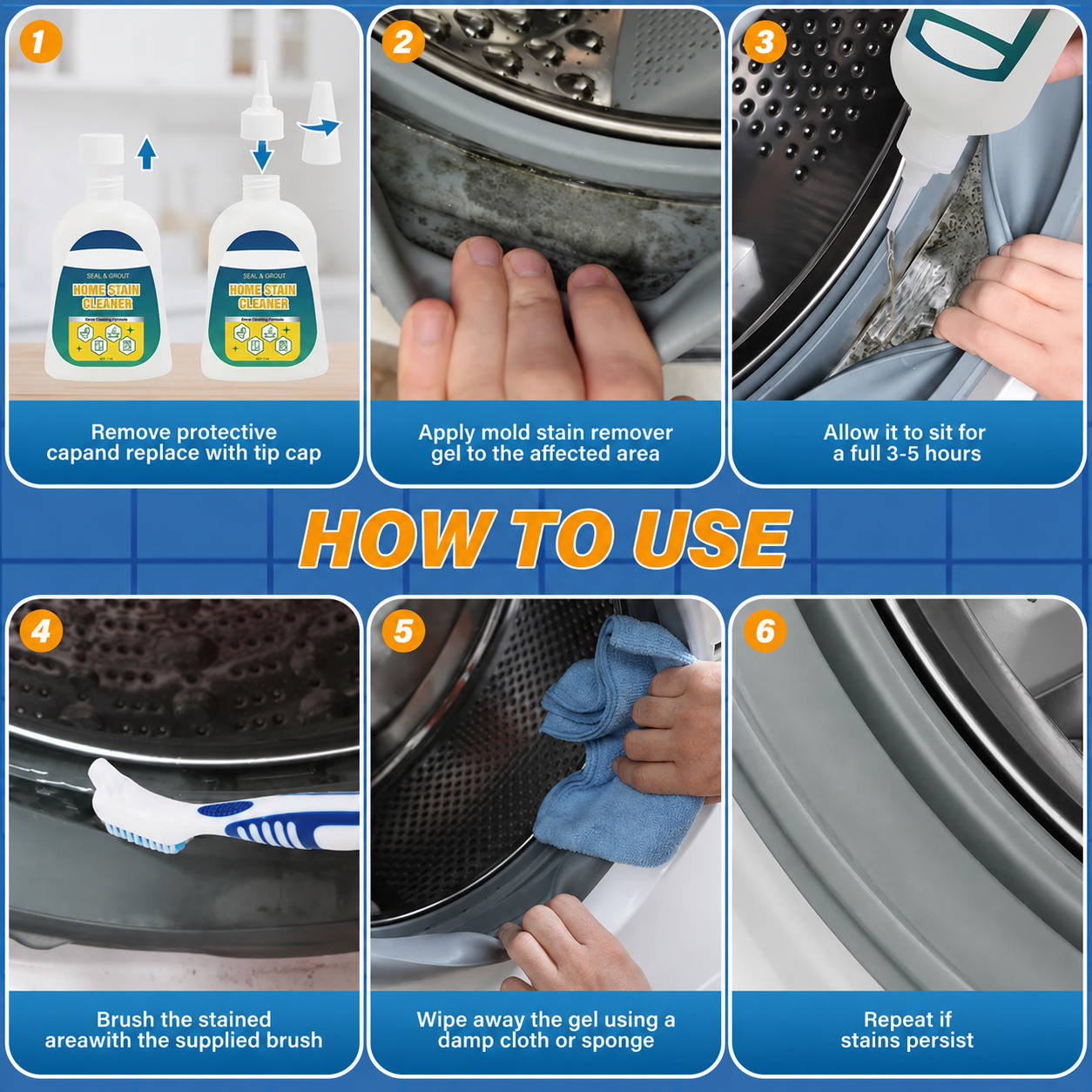 Mold Remover Gel with Scrub Brush – Heavy Duty Mildew Stain Cleaner for Washer Gasket, Shower Caulk, Tile Grout & Bathroom – 7 Fl Oz Household