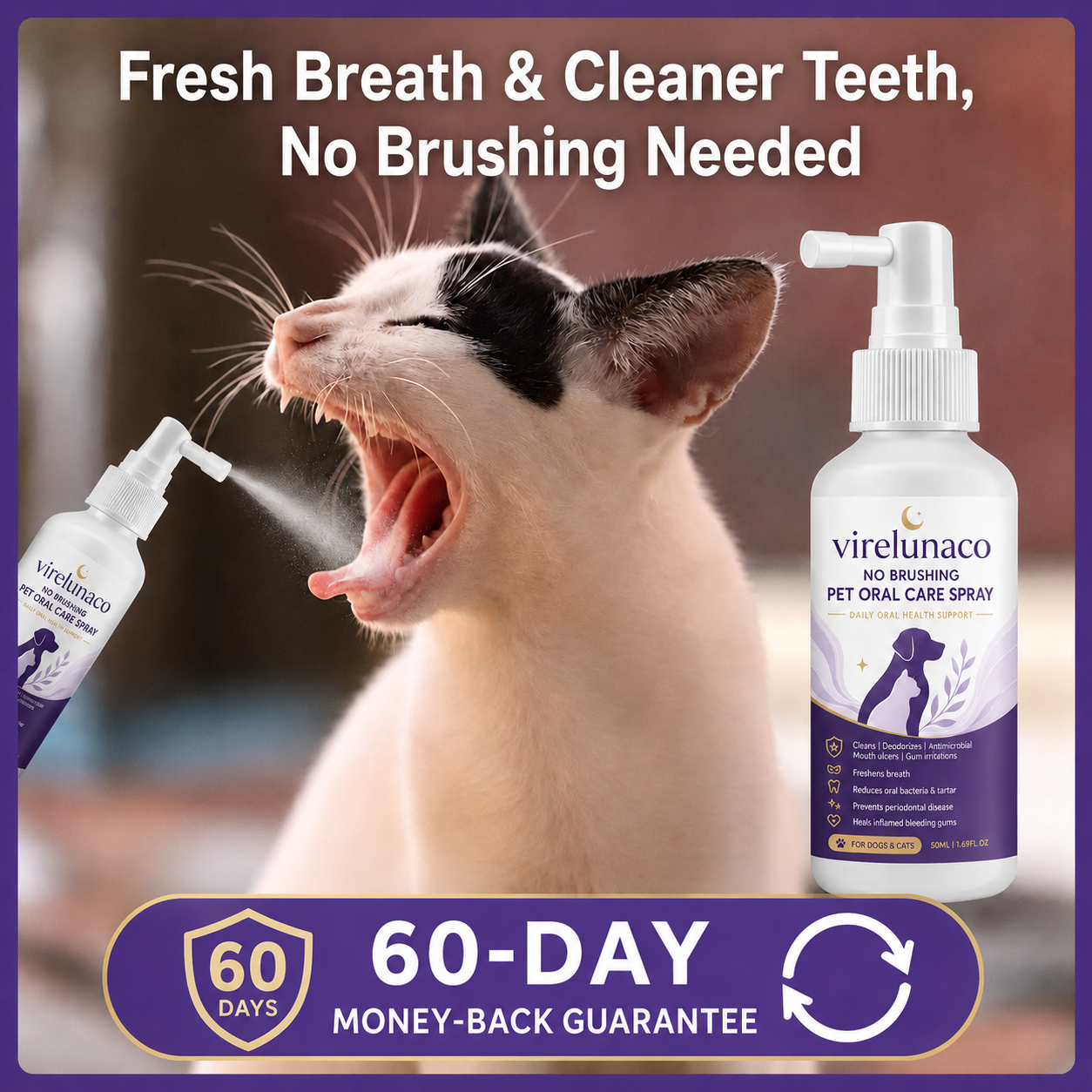 Dental Pet Spray—Fresh Breath & Cleaner Teeth, No Brushing Needed