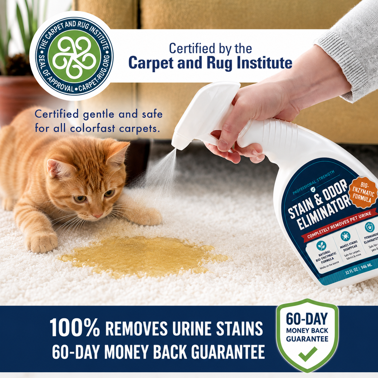Virlelunaco Stain & Strong Odor Eliminator, Enzyme Cleaner, Pet Odor Eliminator for Home - Carpet Stain Remover for Cats & Dog Pee