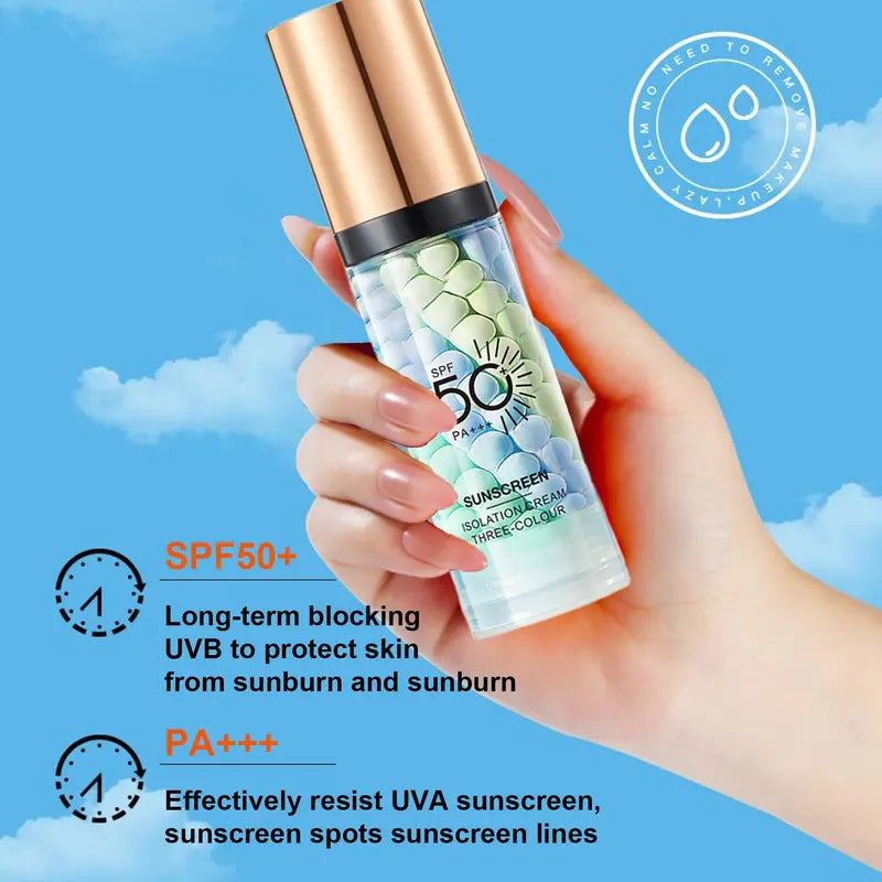 3-In-1 Color Corrector Primer, SPF 50 Sunscreen Isolation Cream, Oil Control & Moisturizing Skin Tone